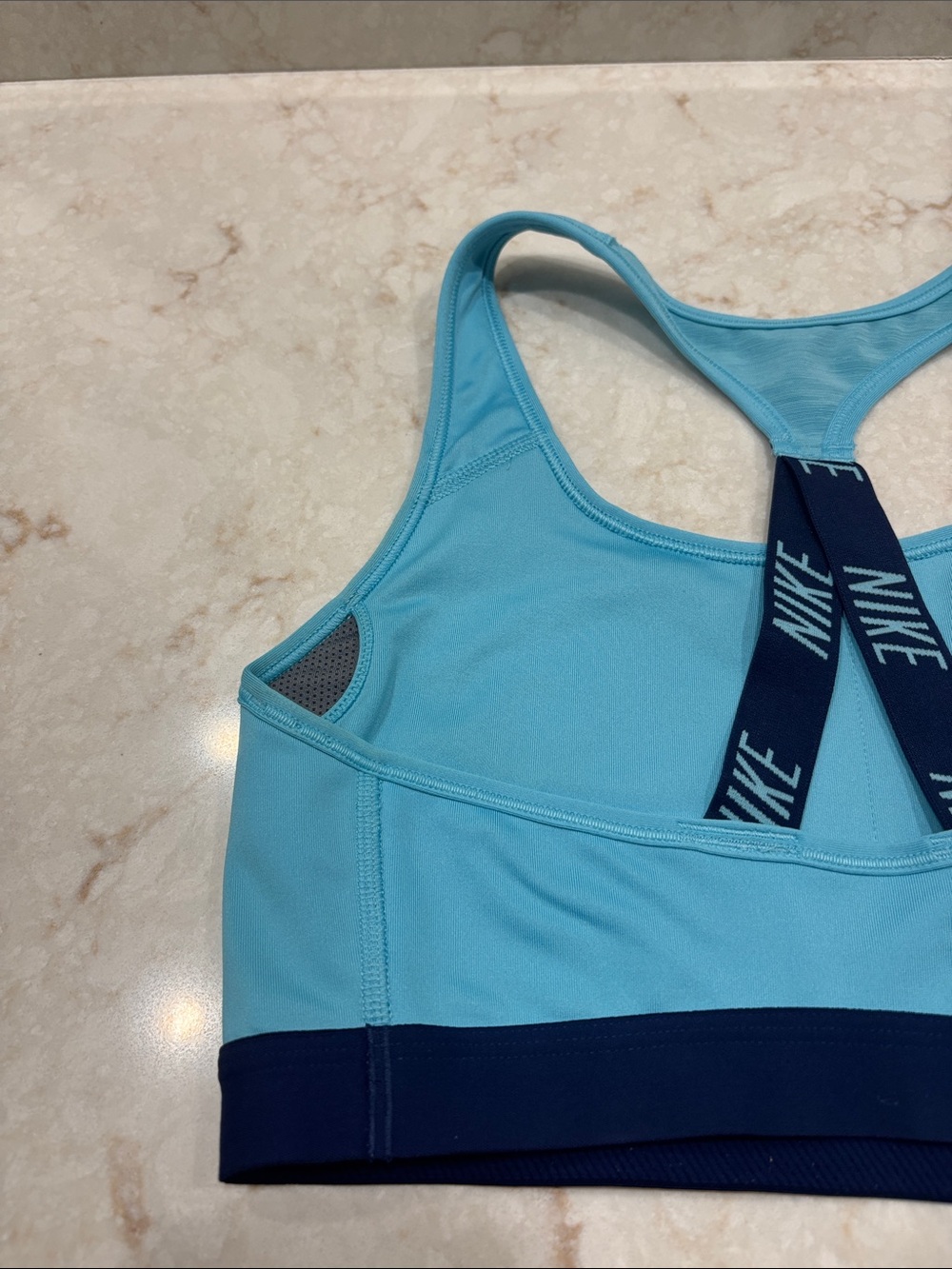 Nike Women's Aqua Blue Racerback Sports Bra with Navy Band - Picture 5 of 10